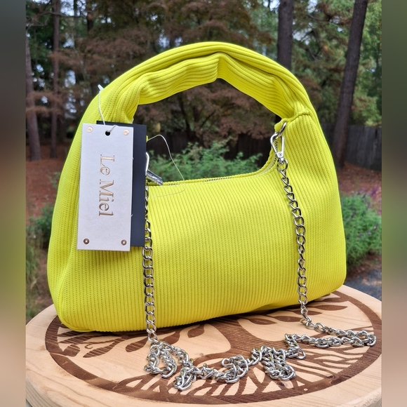Le Miel Handbags - Le Miel Vegan PETA Approved Bright Yellow Knit Two-Way Crossbody Bag